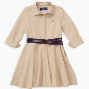 Ralph Lauren belted long sleeve khaki chino dress with collar little girls sz 4T